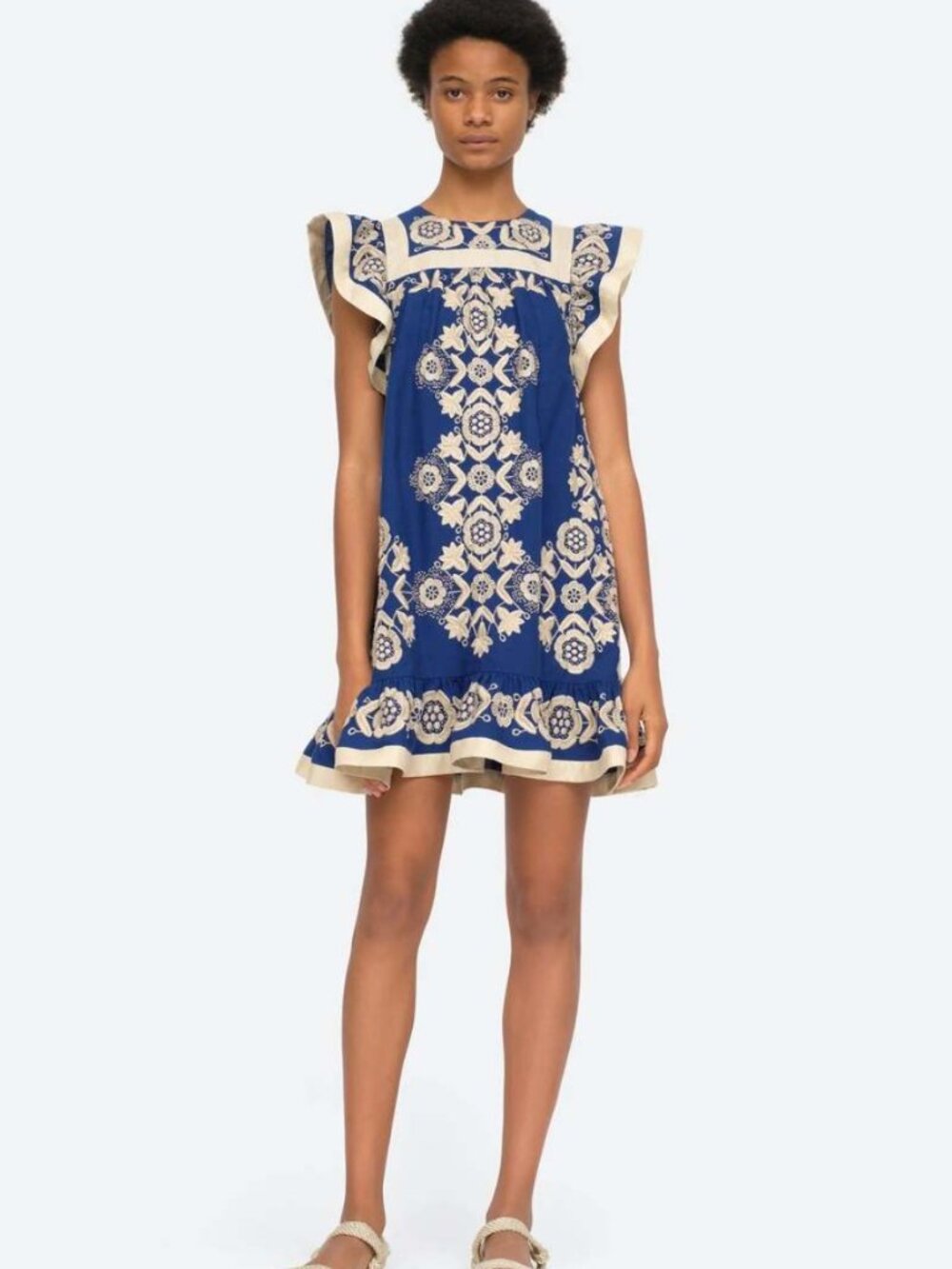 Sea NYC Blue Embroidered Flutter Sleeve Manuela Tunic